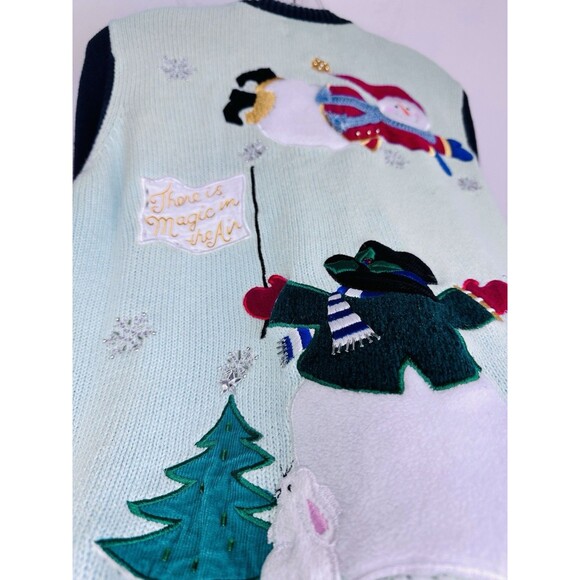 Quacker Factory Cardigan Sweater Snowmen Christmas Small Hidden Button 1990s - Picture 8 of 8